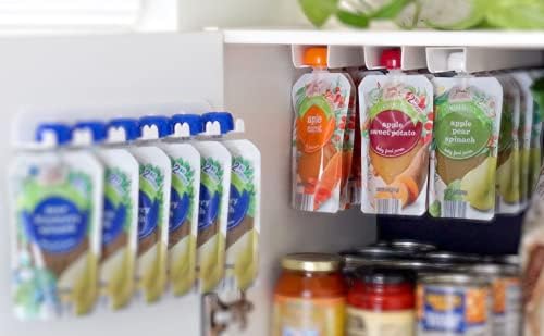 The Food Pouch Organizer Set - Slider Style Peel-and-Stick Holder for Baby Food, Applesauce, Yogurt Pouches - Maximize Kitchen Storage, Pantry, and Refrigerator Space by Storage Theory - 4 Pack