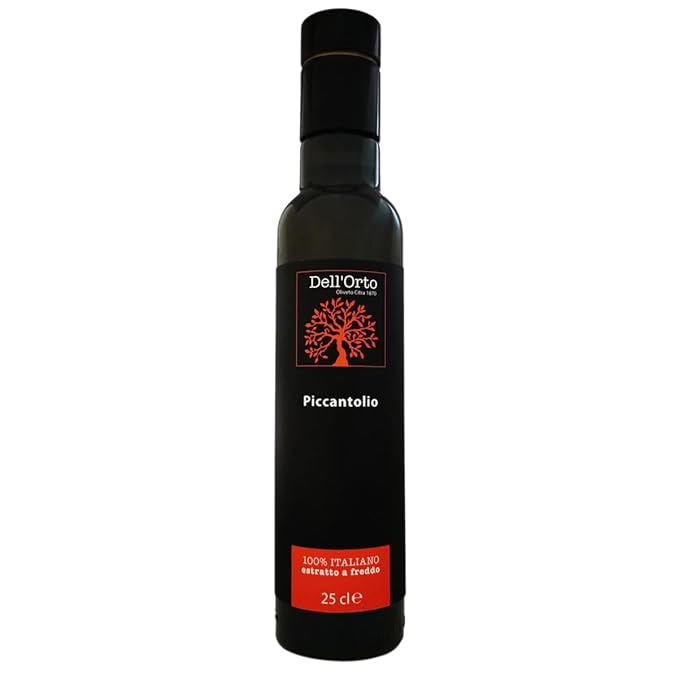 Dell'Orto Piccantolio Chili Olive Oil Extra Virgin (250ml) | Hot Peppers, Cold Pressed Spicy Olive Oil | Bold for Meats & Pasta | Award-Winning, Harvest Date | 8.45 fl oz