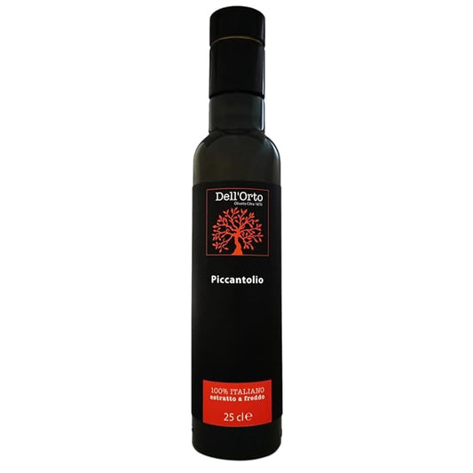 Dell'Orto Piccantolio Chili Olive Oil Extra Virgin (250ml) | Hot Peppers, Cold Pressed Spicy Olive Oil | Bold for Meats & Pasta | Award-Winning, Harvest Date | 8.45 fl oz
