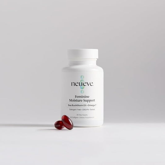 NeuEve Feminine Moisture Support Supplements with Sea Buckthorn Oil, Omega-7 for Vaginal Dryness, pH Balance & Moisture | 60 Vegan Softgels | 1-Month Supply