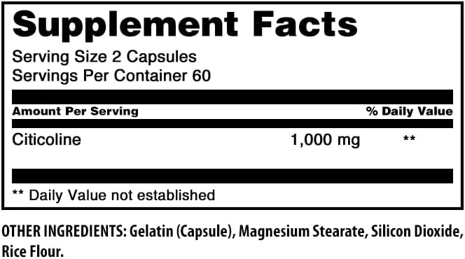 Amazing Formulas Citicoline Supplement | 1000 Mg per Serving | 120 Capsules | Non-GMO | Gluten-Free | Made in USA