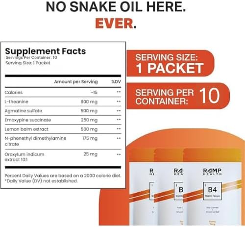 B4 - Supplement - Available in 6 Flavors - L-Theanine, Lemon Balm Extract, and More - 10 Count (10 Packets, Sunny Tang)