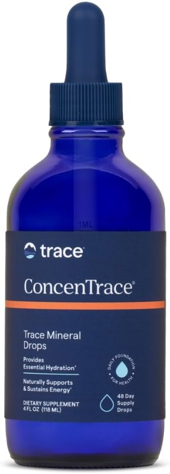 Trace Minerals ConcenTrace Trace Mineral Drops - Liquid Supplement for Bone & Joint Support - Aids Hydration & Electrolyte Restoration - Unflavored, 4 fl oz (48 Servings)