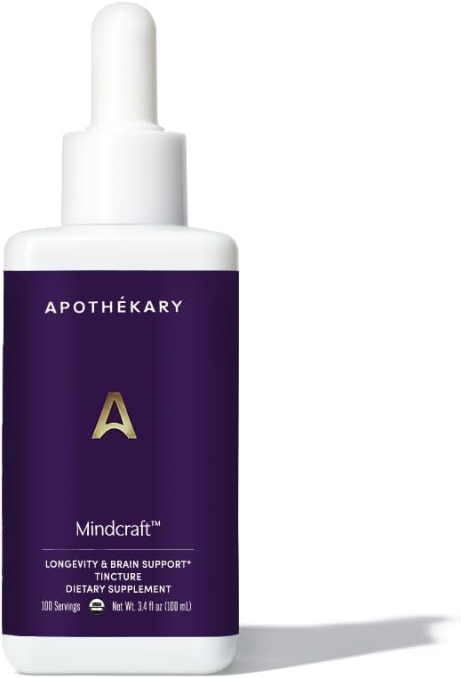 Apothékary Mindcraft Tincture, Cognition & Focus, Longevity and Anti-Aging Herbal Supplement, Brain Health Support, Vegan, 100 Servings