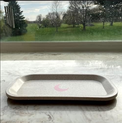 Brando Moon Small Tray - Cream Lightweight Plant Based Tray - Made from Plants - Low Carbon Kitchen Tool - Curved Edges and Smooth Surface - Travel Size 8 x 4.1 inches