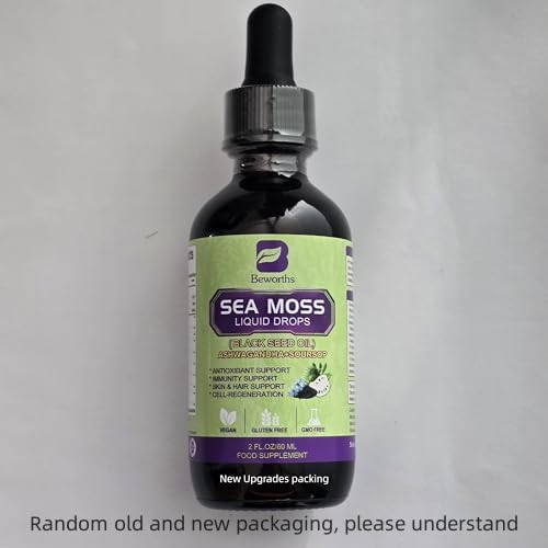 Sea Moss Liquid Drops - Irish Sea Moss & Black Seed Oil with Ashwagandha, Soursop Bitters, Elderberry, Burdock Root, Bladderwrack, Seamoss Supplement Support Antioxidant, Immune, Gut Health