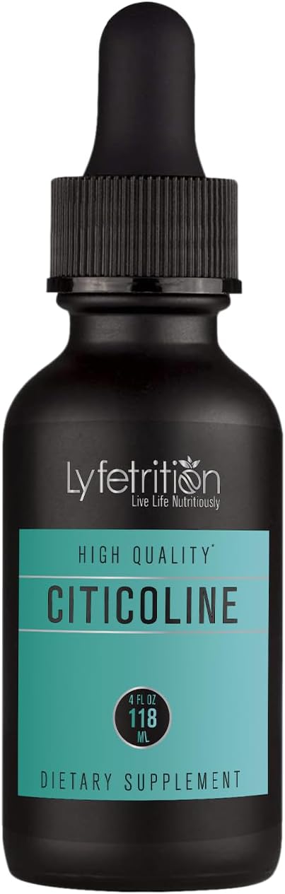 Citicoline Liquid Drops 536 mg, 4 Oz Liquid, 220 Servings, Made in USA, Quick Absorption, Quality Potent Ingredients, Non-GMO, GMP Certified, Cruelty-Free Products
