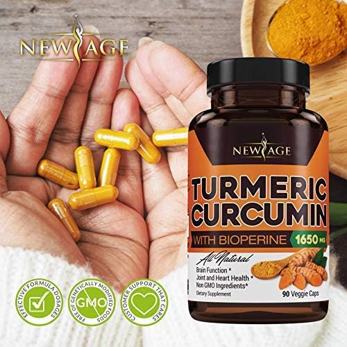 NEW AGE Turmeric Curcumin with Bioperine Capsules - Natural Joint & Healthy Support with 95% Standardized Curcuminoids for Potency & Absorption - Non-GMO, Gluten Free (90 Count (Pack of 1))