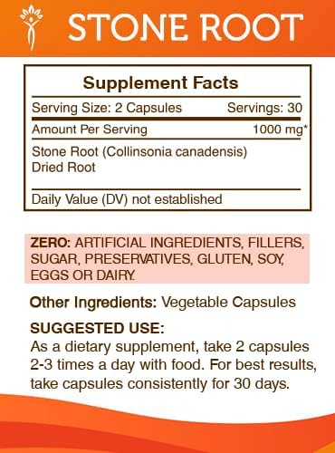 Secrets of the Tribe Stone Root 60 Capsules, 1000 mg, Responsibly farmed Stone Root (Collinsonia Canadensis) Dried Root (60 Capsules)