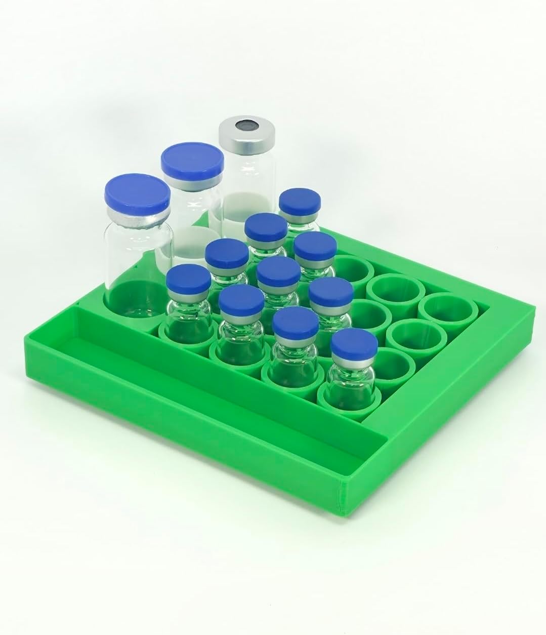Vial Holder for Refrigerator Use | Home Vial Organizer Tray for Peptide– 5"x5"x0.75", Lightweight (8g) (Green)