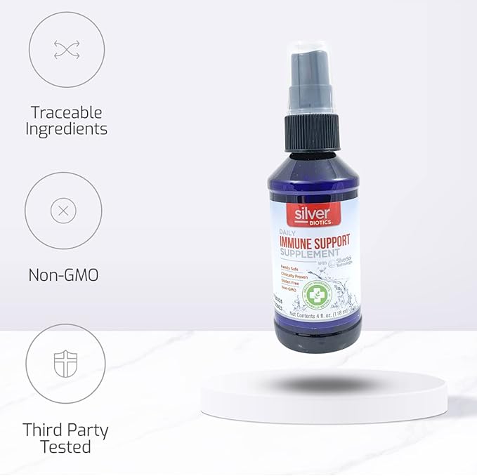 Silver Biotics Patented Multivalent SilverSol Technology | Ag₄O₄ 10 PPM Immune Support | Bio-Hacking Immune Building Natural Support | 4 oz. Sprayer