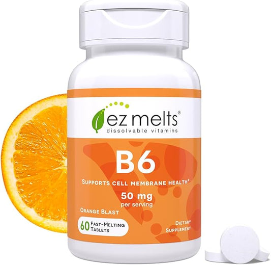 EZ Melts Dissolvable Vitamin B6 50 mg, Sugar-Free, 1-Month Supply