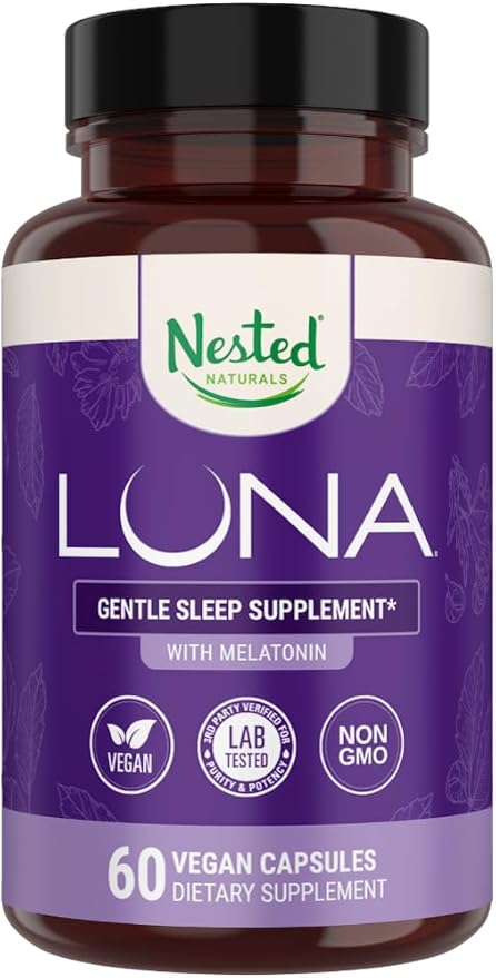 Nested Naturals Luna Sleep Aid - Non-Habit Forming Natural Sleeping Pills for Adults with Naturally Sourced Ingredients - Valerian Root, Melatonin, Chamomile, Lemon Balm, and More - 60 Vegan Capsules