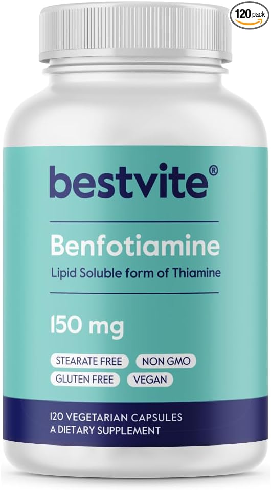 BESTVITE Benfotiamine 150mg (120 Vegetarian Capsules) No Stearates - No Silicon Dioxide - Vegan - Non GMO - Gluten Free