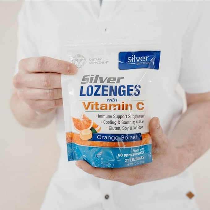 Silver Biotics Colloidal Silver Lozenges | 60 ppm SilverSol Ag₄O₄ Technology | Immune Support + Throat Soothing | Orange Vitamin C | 21 Count