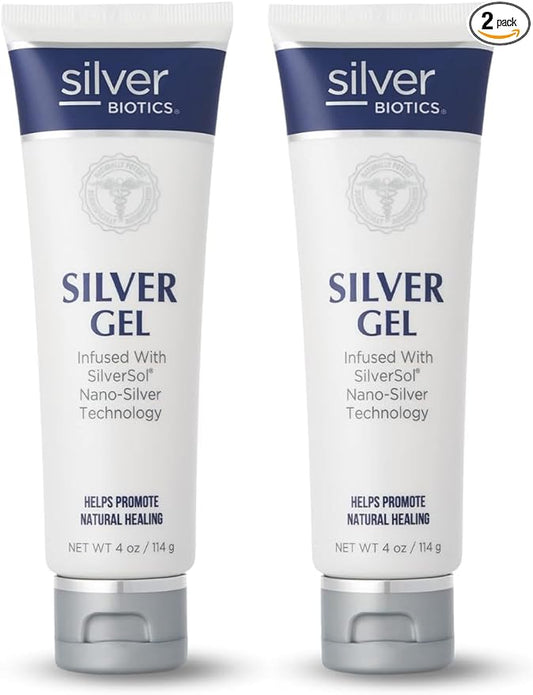 Silver Biotics Patented Multivalent SilverSol Technology | Ag₄O₄ 20 ppm Healing & Soothing Gel | Great for Healing Skin from Scars, Burns, Wounds, Blemishes & More | 4 Oz (Pack of 2)
