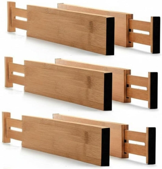 6 Pack Bamboo Kitchen Drawer Dividers, Expandable Drawer Separators Splitter, Utensil Drawer Organizer, Adjustable Organizer for Large Utensil, Clothes, Tools Drawers