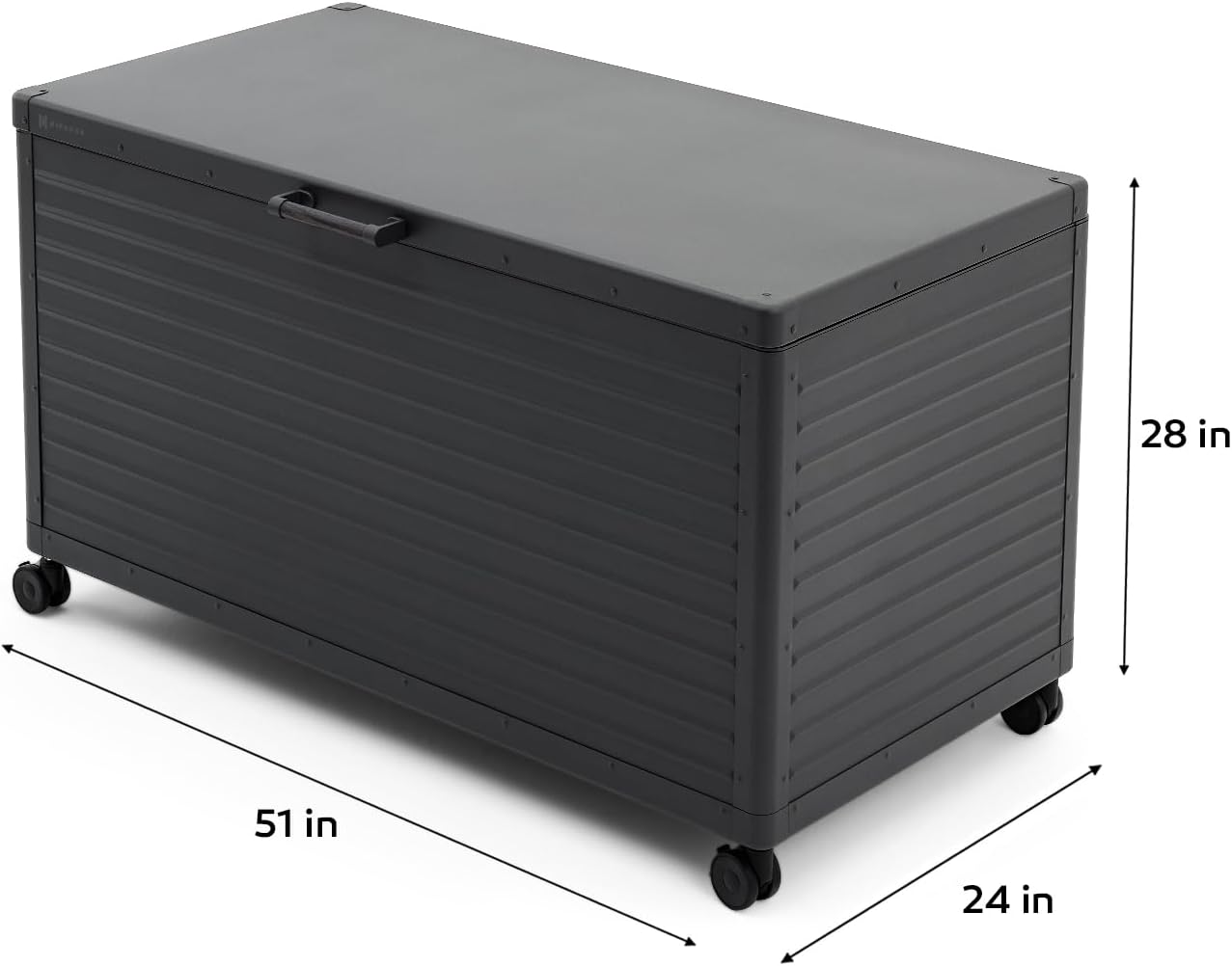 MIRADOR 134 Gallon Outdoor Storage Box Waterproof, Metal Deck Box with wheels for Patio Furniture, Garden Tools, Outdoor Cushion, Charcoal