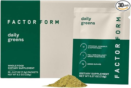 FACTOR FORM Daily Greens Superfood Powder | 5 Functional Blends for Gut Health | Energy & Immunity Support | Prebiotics, Probiotics, Adaptogens| 30 Packets | Citrus Flavor