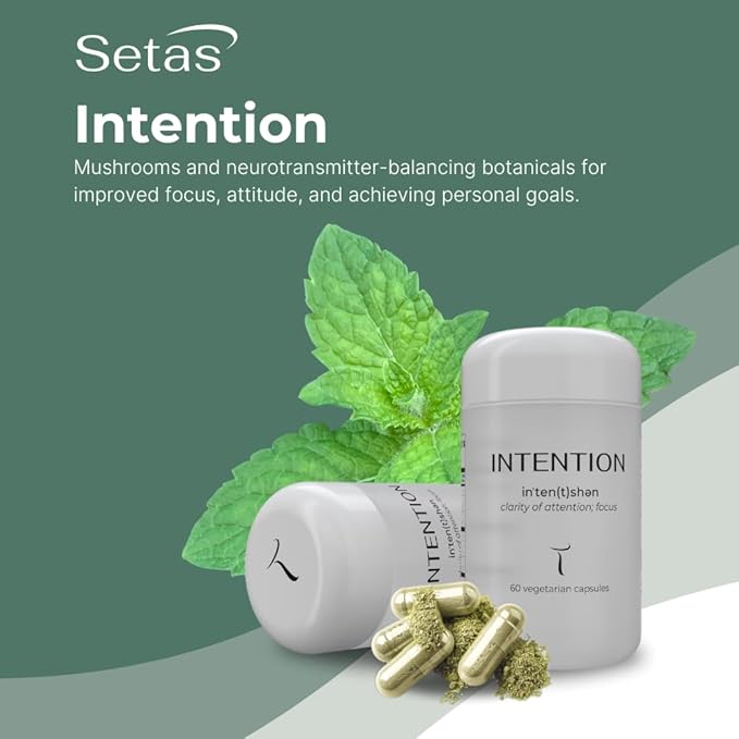 Setas Intention Ceremony Quality Botanical Supplement Organic Chaga & Cordyceps, Rhodiola & Ginger to Support Cognitive Function, Mental Focus, & Memory, Vegan & Non-GMO, 60-Day Supply