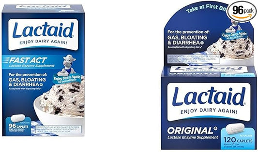 Lactaid Fast Act Lactose Intolerance Relief Caplets with Lactase Enzyme & Original Strength Lactose Intolerance Relief Caplets with Natural Lactase Enzyme