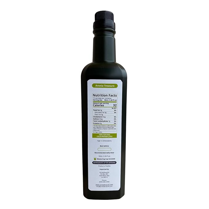 [Aronia Treasure] 100% Aronia Berry Juice: Rich in Antioxidants, Gluten-Free, Vegan, Not From Concentrate, made from Premium Aronia Berries