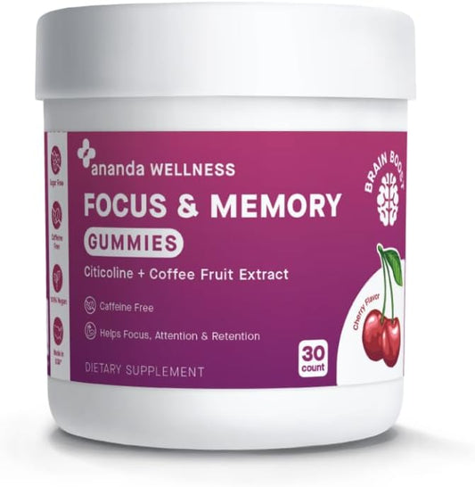 Ananda Wellness Focus & Memory Gummies with Citicoline and Coffee Fruit Extract, Sugar Free Brain Health Supplement, No Artificial Colors, Flavors or Preservatives - 30 Count
