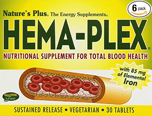 NaturesPlus Hema-Plex Iron - 30 Sustained Release Tablets, Pack of 6-85 mg Elemental Iron - Total Blood Health - with Vitamin C & Bioflavonoids - Vegan, Gluten Free - 180 Total Servings