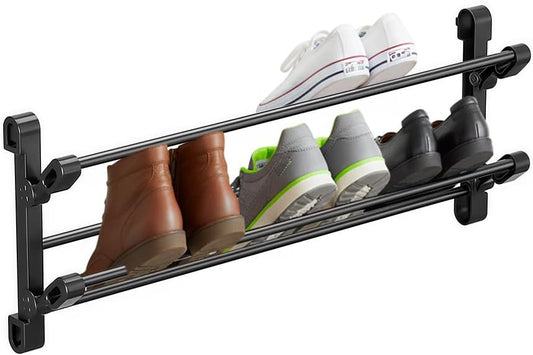 Foldable 26-Inch Wall Mounted Shoe Rack Organizer, Holds 6 Pairs, Small Hanging Shoe Rack for Entryway, Door or Closet, Space-Saving Wall Shoe Storage