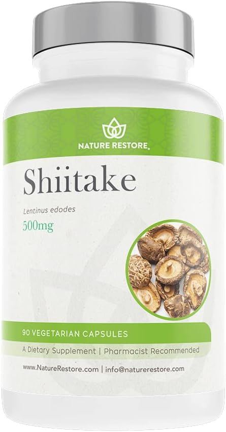Nature Restore Shiitake Mushroom Extract Supplement, 90 Capsules, High 30% Polysaccharide Concentration, Non-GMO, Gluten Free