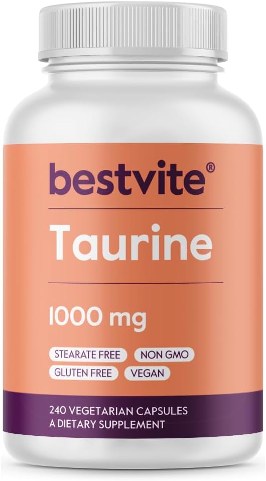 BESTVITE Taurine 1000mg (240 Vegetarian Capsules) - No Stearates - No Fillers - No Flow Agents - Vegan - Non GMO - Gluten Free