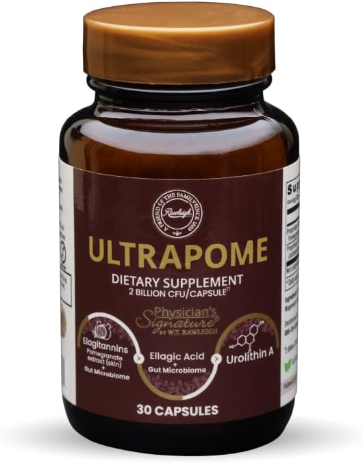 Rawleigh Ultrapome: 30 Capsules - Pomegranates + Live Cultures/Microbiome, Ellagitannins, Urolithin A Supplement for Cellular, Mitochondrial Health, Mitophagy, Energy Support, Vegetarians, GMO-Free