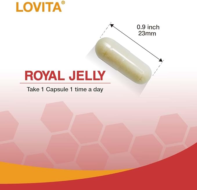 Lovita Royal Jelly 333 mg, 3:1 Concentrate, with 20mg 10-HDA, Natural Source Super Food, Supports Skin Health & Energy Production, 60 Capsules (Pack of 3)
