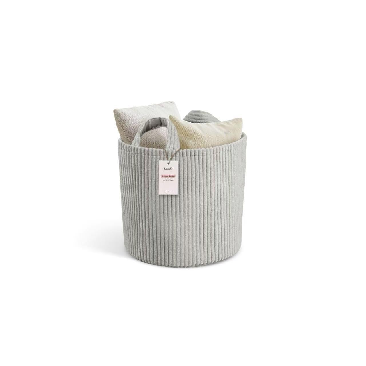 PUTSKA Blanket Basket – Round Storage for Toys and Blankets, Clothes, Stuffed Animals – Soft Baby Girl Basket for Nursery, Kids Room, Bedroom, Living Room – Regular, Grey