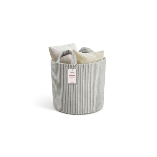 PUTSKA Blanket Basket – Round Storage for Toys and Blankets, Clothes, Stuffed Animals – Soft Baby Girl Basket for Nursery, Kids Room, Bedroom, Living Room – Regular, Grey