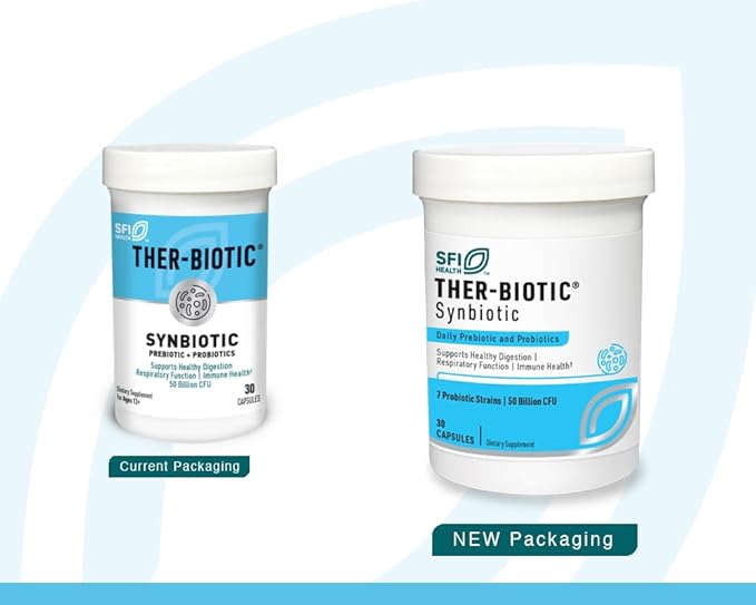 Klaire Labs SFI Health Ther-Biotic Synbiotic Prebiotics & Probiotics for Women & Men - Daily Probiotic with Low FODMAP Prebiotic - Gut, Immune, Respiratory & Digestive Health Support (60 Capsules)