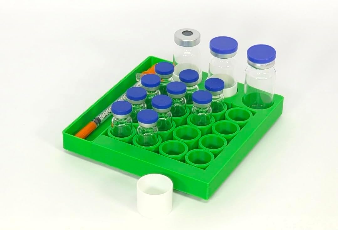 Vial Holder for Refrigerator Use | Home Vial Organizer Tray for Peptide– 5"x5"x0.75", Lightweight (8g) (Green)