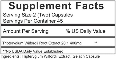 Thunder God Vine Root 20:1 Supplement – Tripterygium Wilfordii Herbal Supplement – 200mg Capsules with Lei Gong Teng Extract – Thunder God Vine Extract with Triptolide – 90 Capsules