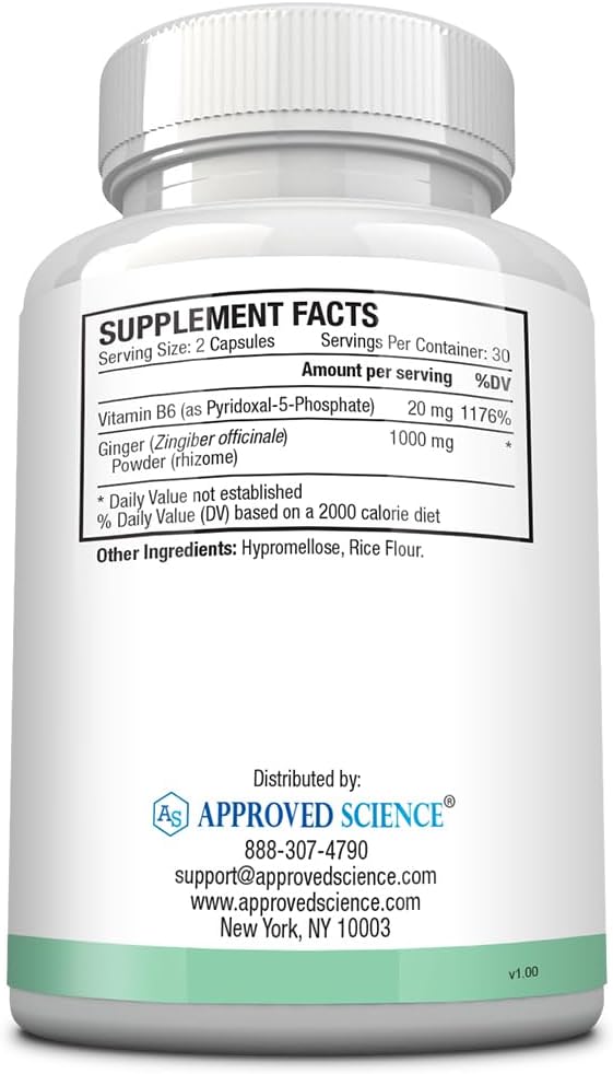 Approved Science Nauseprin - Ginger, Bioactive Vitamin B6-60 Capsules - Vegan
