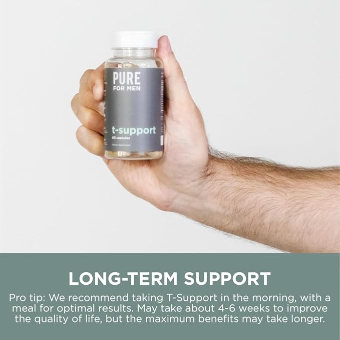 Pure for Men T-Support Supplement | Vegetarian Total Support for Men with Maca, Vitamin D, & Ashwagandha, Muscle Health | Endurance, Strength, Focus, & Energy Support | 60 Capsules