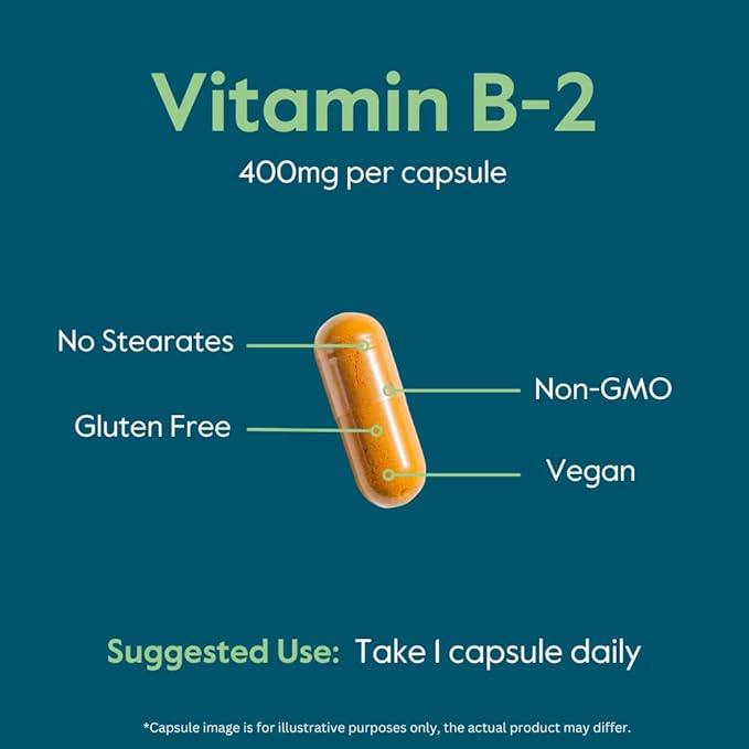 BESTVITE Vitamin B-2 (Riboflavin) 400mg (240 Vegetarian Capsules) (120 x 2) - No Stearates - Vegan - Non GMO - Gluten Free