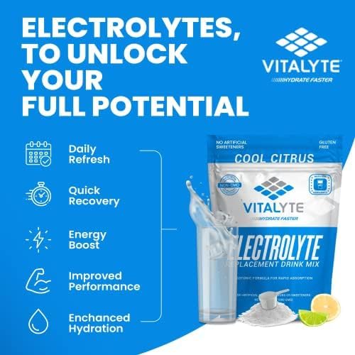Vitalyte Electrolyte Powder Drink Mix, Isotonic Electrolyte Hydration Mix, Gluten Free Post Workout Powder Mix, Pack of 1, 35 oz., Cool Citrus Flavor