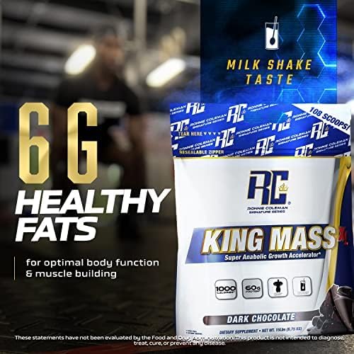 Ronnie Coleman Signature Series King Mass XL Protein Powder, Weight and Muscle Gainer, 60g Protein, 180g Carbohydrates, 1,000+ Calories Per Serving, Creatine and Glutamine (20lb, Dark Chocolate)