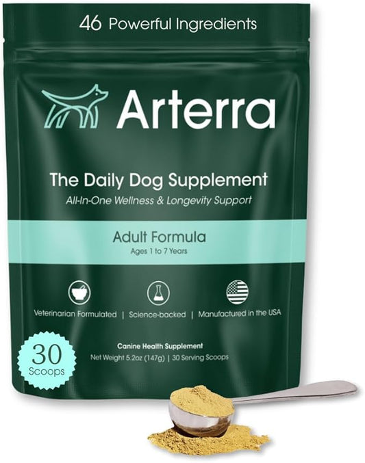 Adult Dog Powder Supplement & Food Topper – 46 Ingredients for Gut, Immune & Brain Health – Daily Longevity Multivitamin for Whole Body Wellness | 30 Scoops