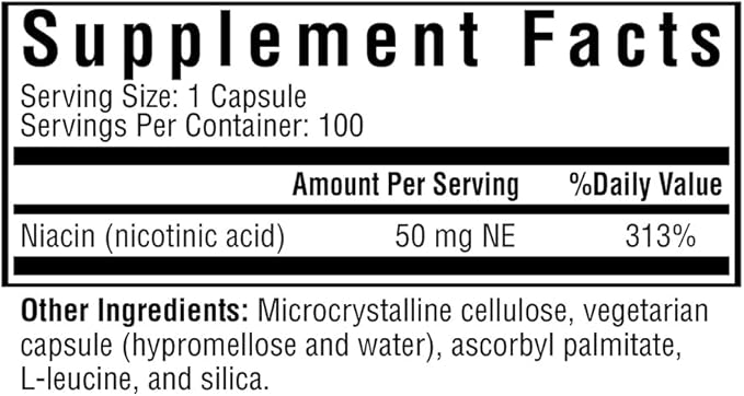 Seeking Health Niacin, 50 mg, Vitamin B3 Supplement for Healthy Hair Skin and Nails, Energy Support, Non-GMO, Vegetarian (100 Capsules)