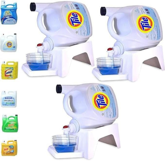 TidyFriend 3 Pack Laundry Detergent Dispenser with Tray, Laundry Soap Dispenser with Non-Slip Rubber Feet for Washing Room Organization, Easy Pour (White)