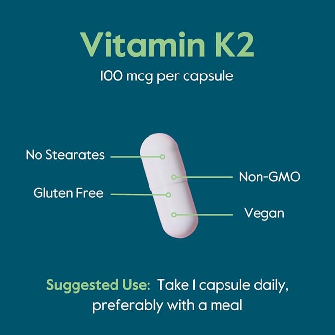 BESTVITE Vitamin K2 100 mcg as MK-7 (240 Vegetarian Capsules)(120x2) - No Stearates - Vegan - Non GMO - Gluten Free