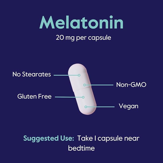 BESTVITE Melatonin 20mg (240 Vegetarian Capsules) (120 x 2) - No Stearates - Vegan - Non GMO - Gluten Free