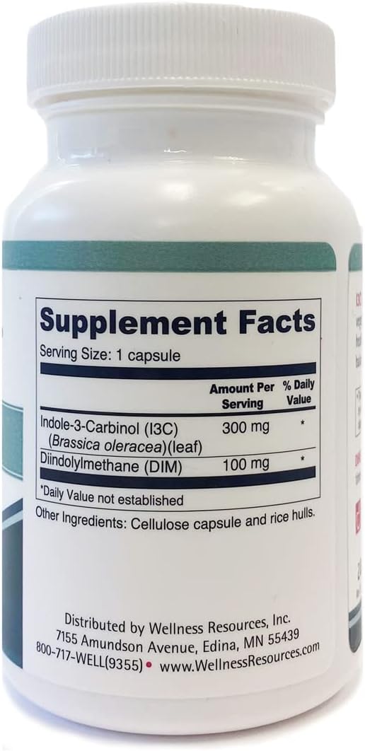 Wellness Resources I3C + DIM for Healthy Estrogen Metabolism, Detoxification (60 Capsules) - 300mg I3C + 100mg DIM - Vegan, Gluten-Free