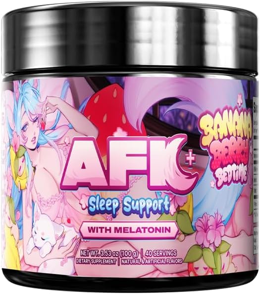 AFK+ (with Melatonin): Bananaberry Bedtime by Silvervale - 40 Servings - Keto Friendly Magnesium-Focused Sleep Support Supplement, Apigenin, Sugar Free